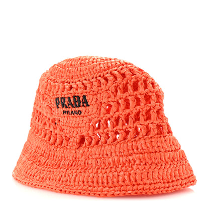Prada Yarn Raffia Effect Crochet Logo Embroidered Womens Bucket Hat S Arancio 1 of 8