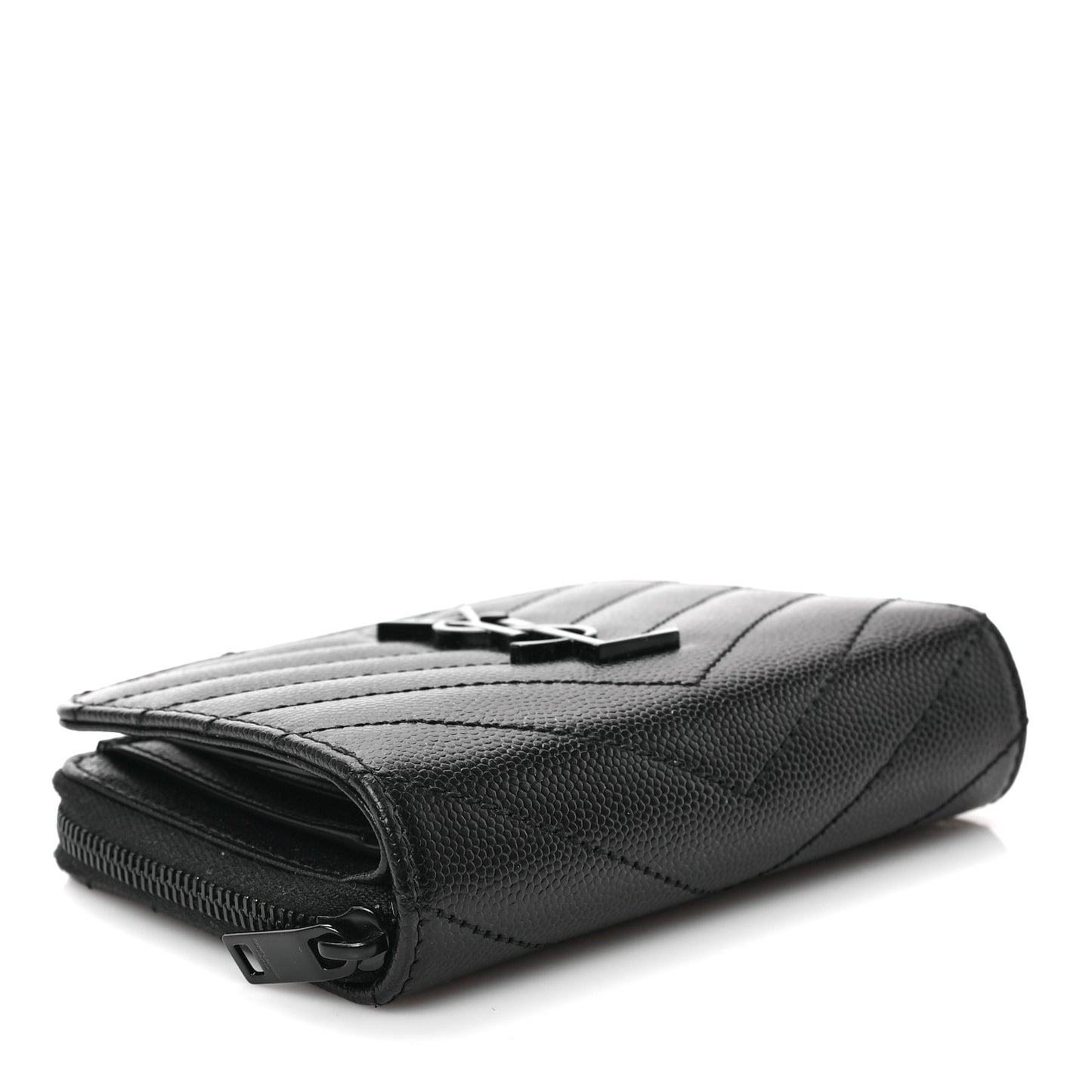 Grain De Poudre Matelasse Chevron Monogram Monochrome Compact Zip Around Wallet Black