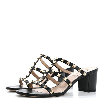 Valentino Garavani Calfskin Rockstud 60mm Caged Slide Sandals 38.5 Black 4 of 10