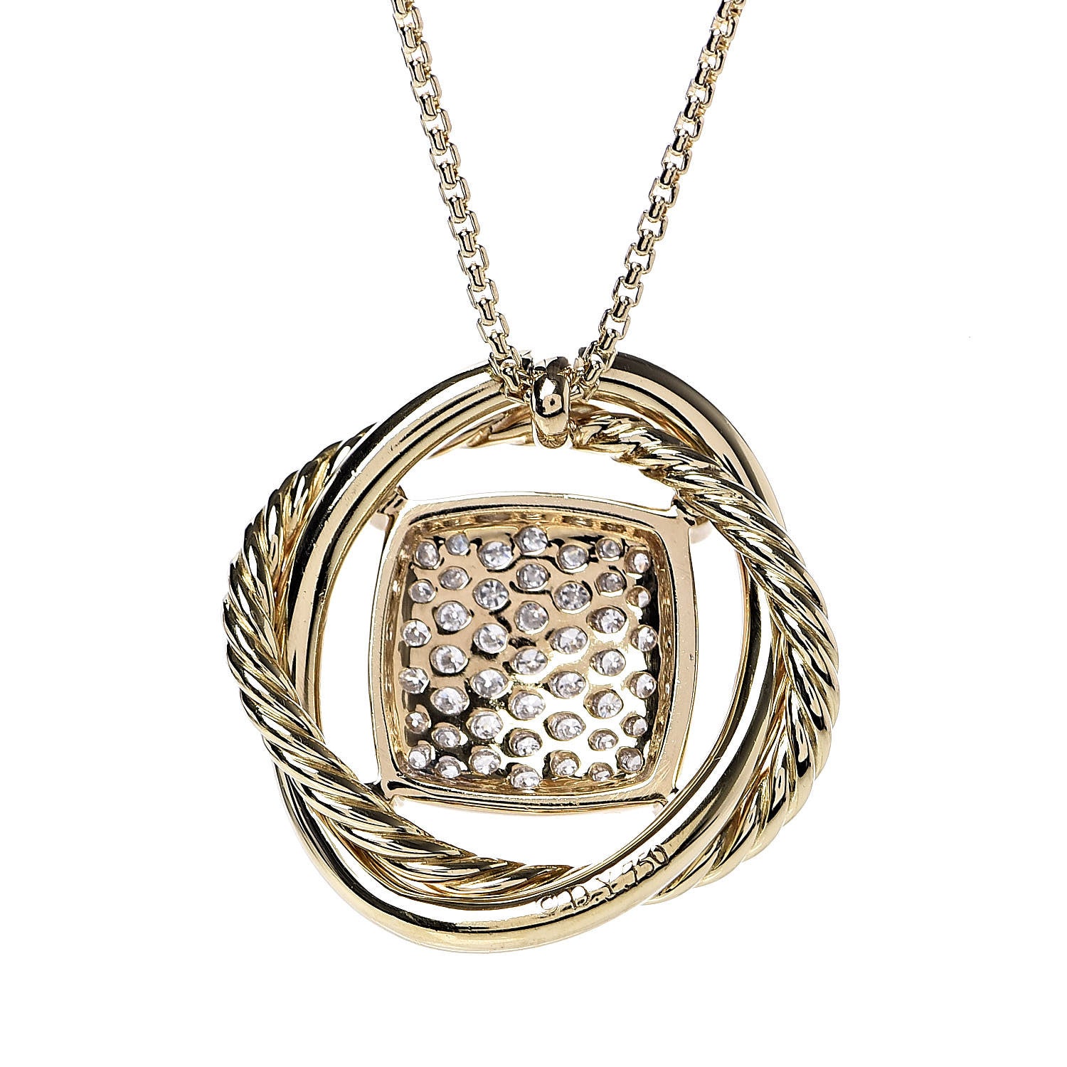 David Yurman 18K Yellow Gold Pave Diamond Crossover Pendant Necklace 5 of 6