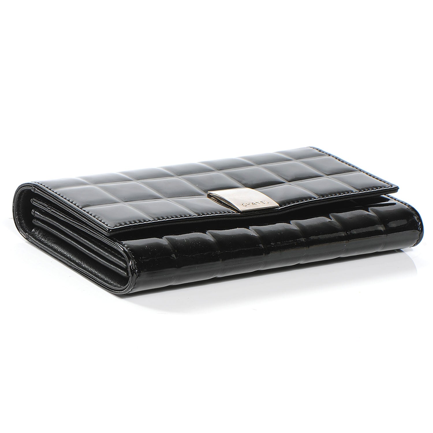 Chanel Patent Chocolate Bar Quilted Long Wallet Black 3 of 8