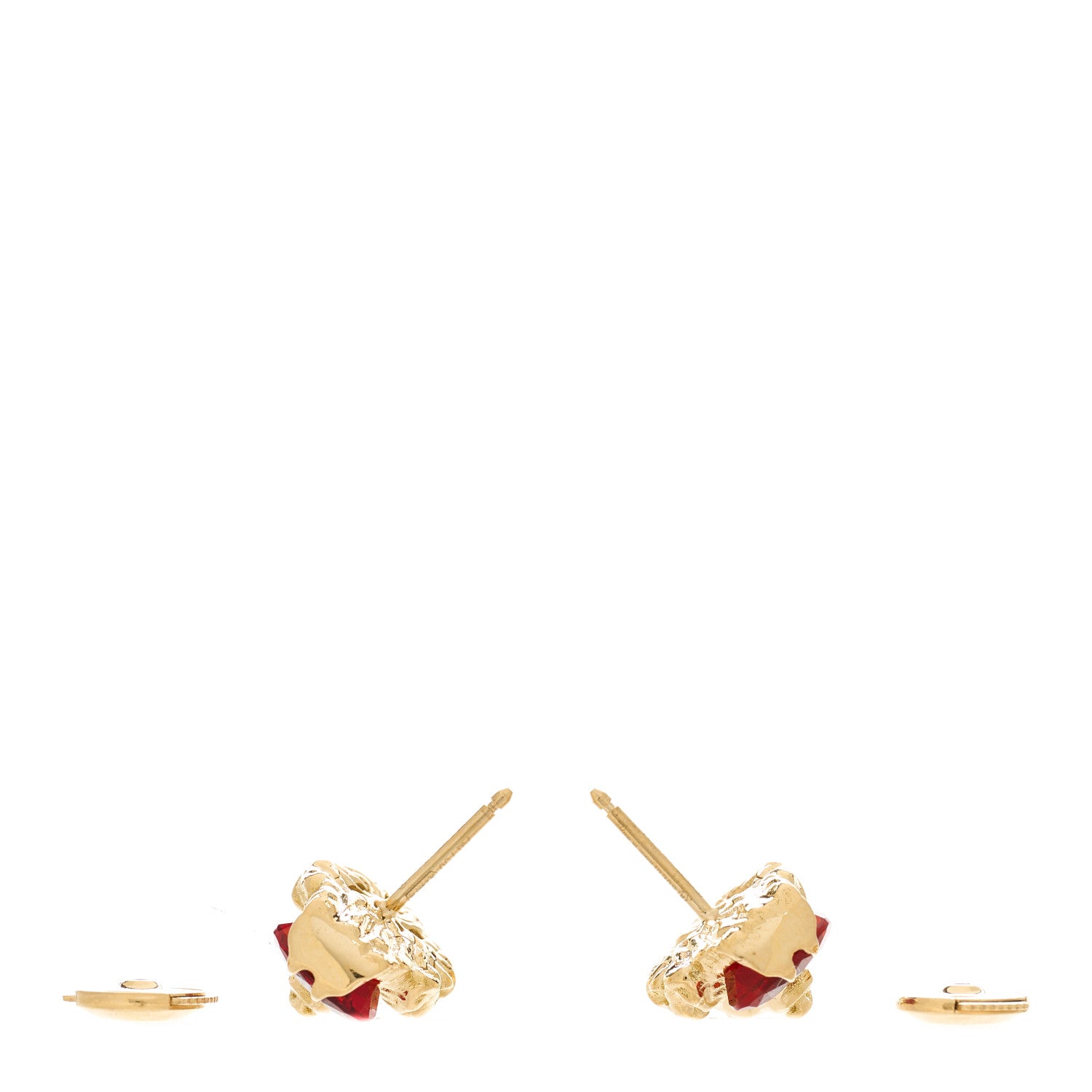 Gucci 18K Yellow Gold Diamond Fire Opal Lion Head Stud Earrings 3 of 5