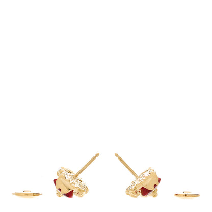 Gucci 18K Yellow Gold Diamond Fire Opal Lion Head Stud Earrings 3 of 5