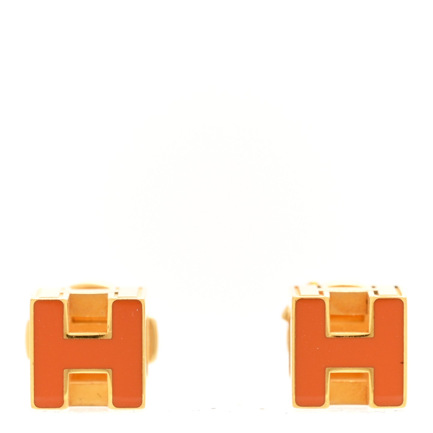 Gold Lacquered Cage d'H Earrings Orange