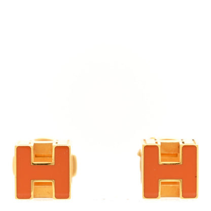 Hermes Gold Lacquered Cage d'H Earrings Orange 1 of 5