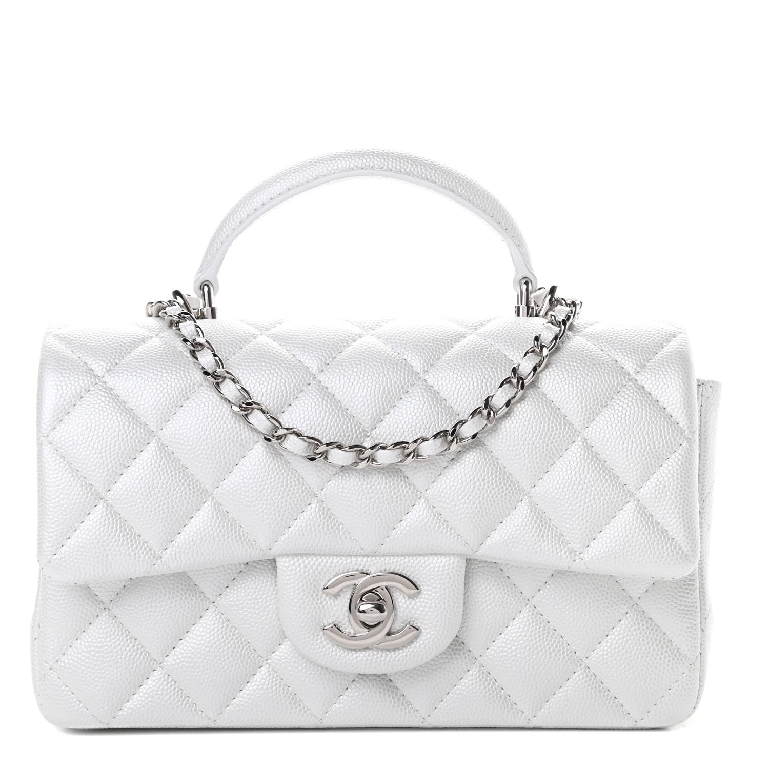 Chanel Iridescent Caviar Quilted Mini Top Handle Rectangular Flap White 1 of 11