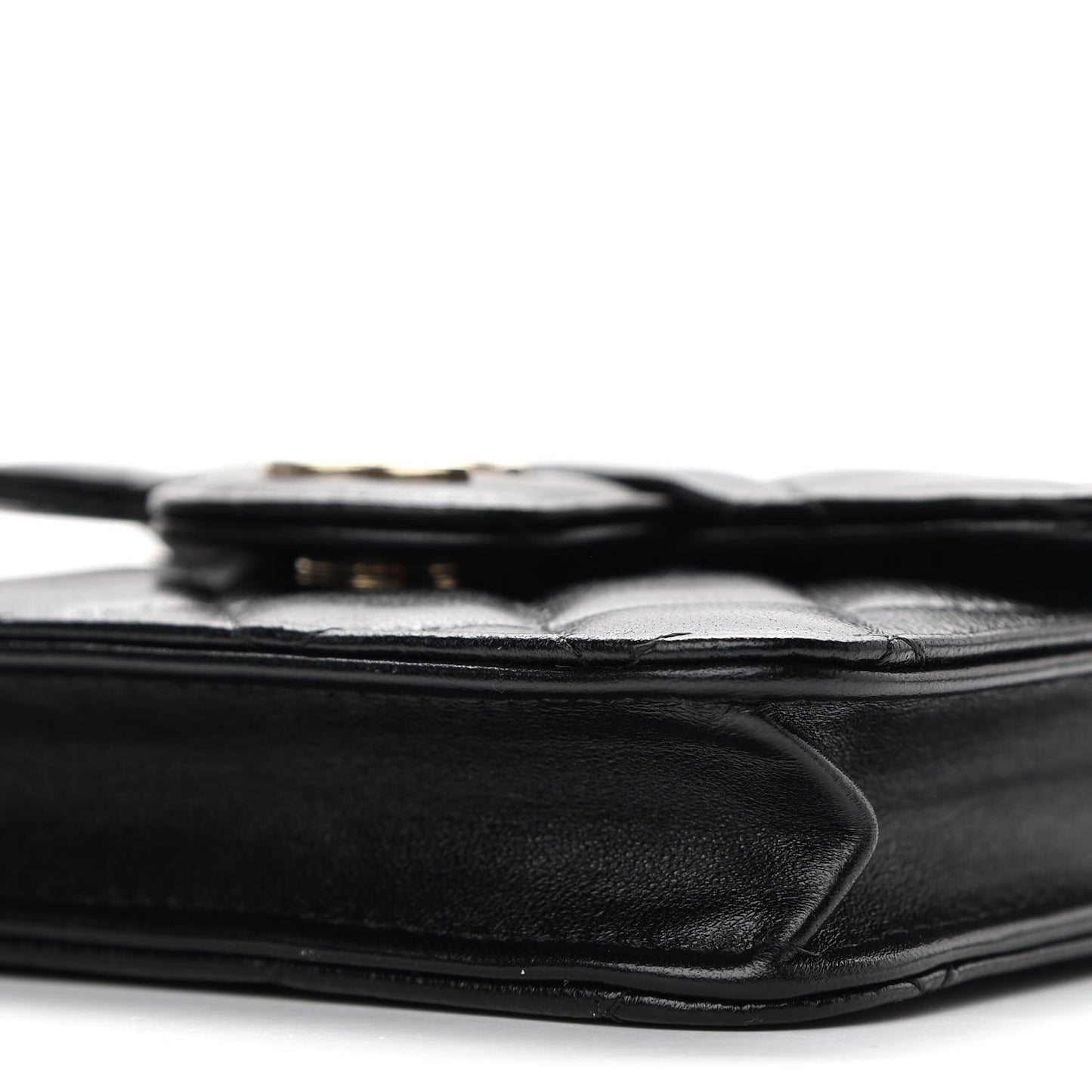 Lambskin Quilted Top Handle Flap Coin Purse With Chain Black