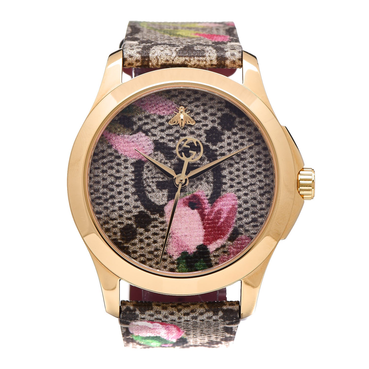 Gucci Stainless Steel Canvas 38mm G-Timeless Supreme GG Blooms Quartz Watch Brown 1 of 8