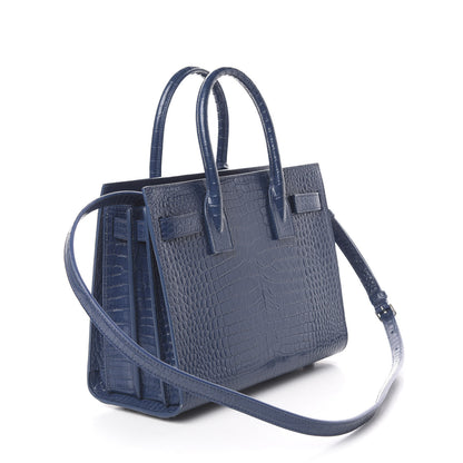Saint Laurent Calfskin Crocodile Embossed Baby Sac De Jour Denim 2 of 8