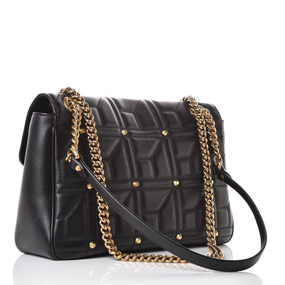 Gucci Calfskin Matelasse Studded Medium GG Marmont Shoulder Bag Black 3 of 13