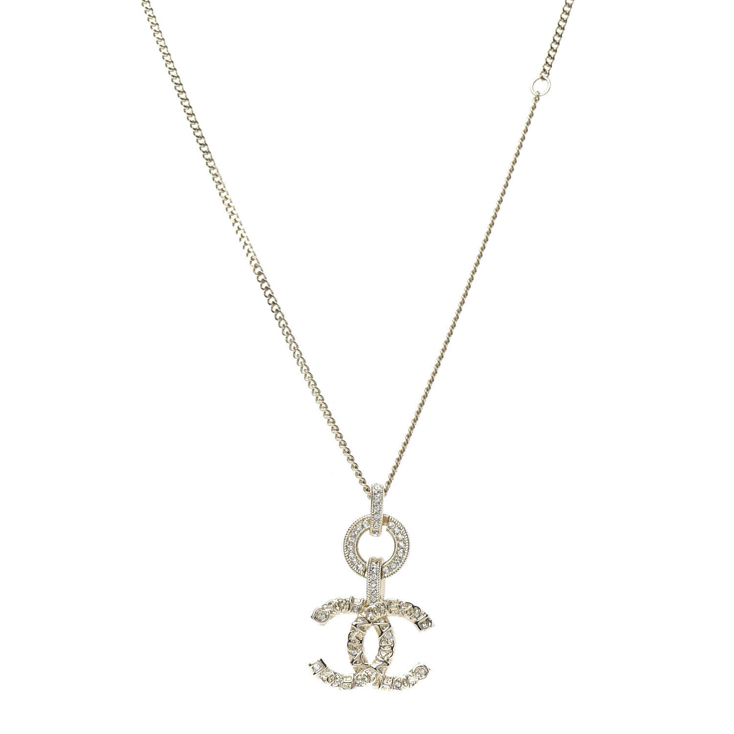 Crystal CC Logo Pendant Necklace Gold