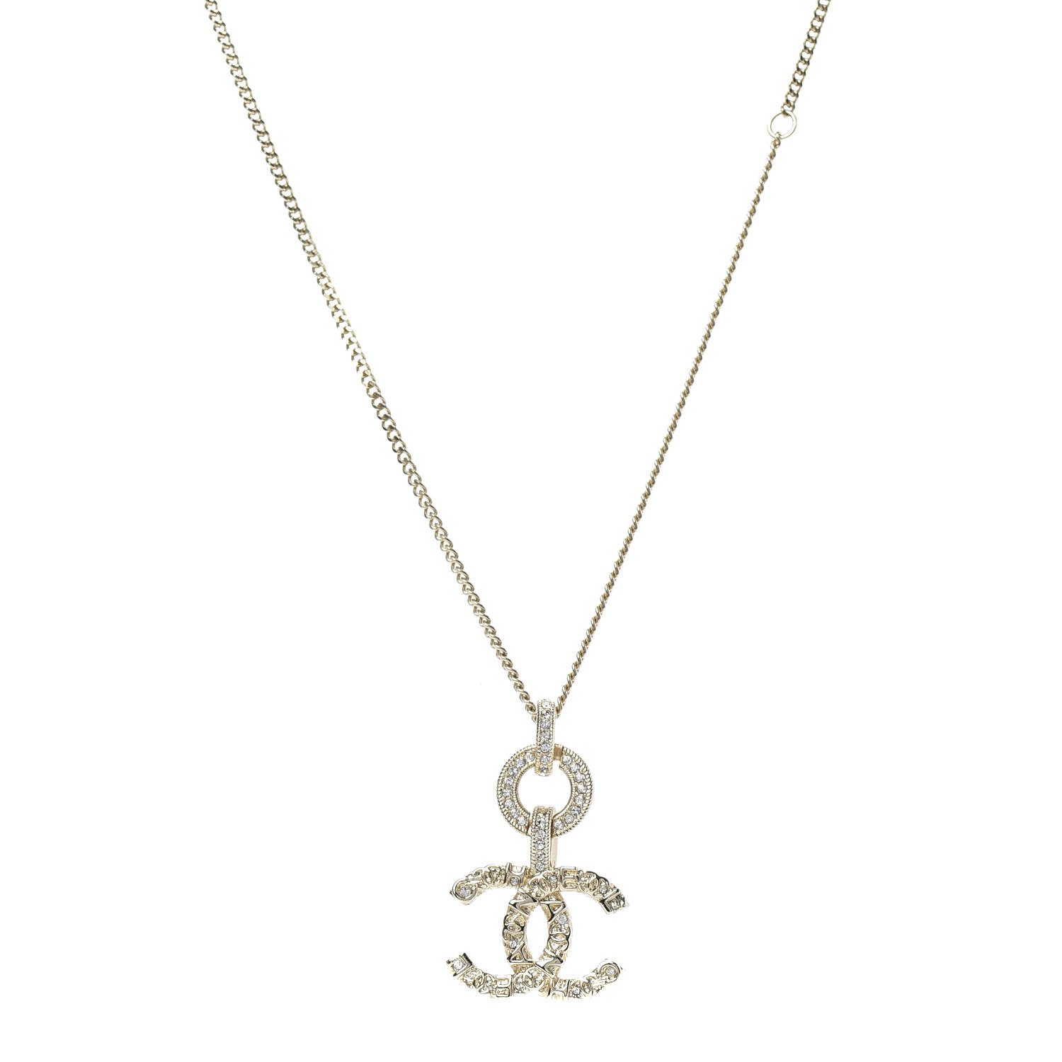 Chanel Crystal CC Logo Pendant Necklace Gold 1 of 6