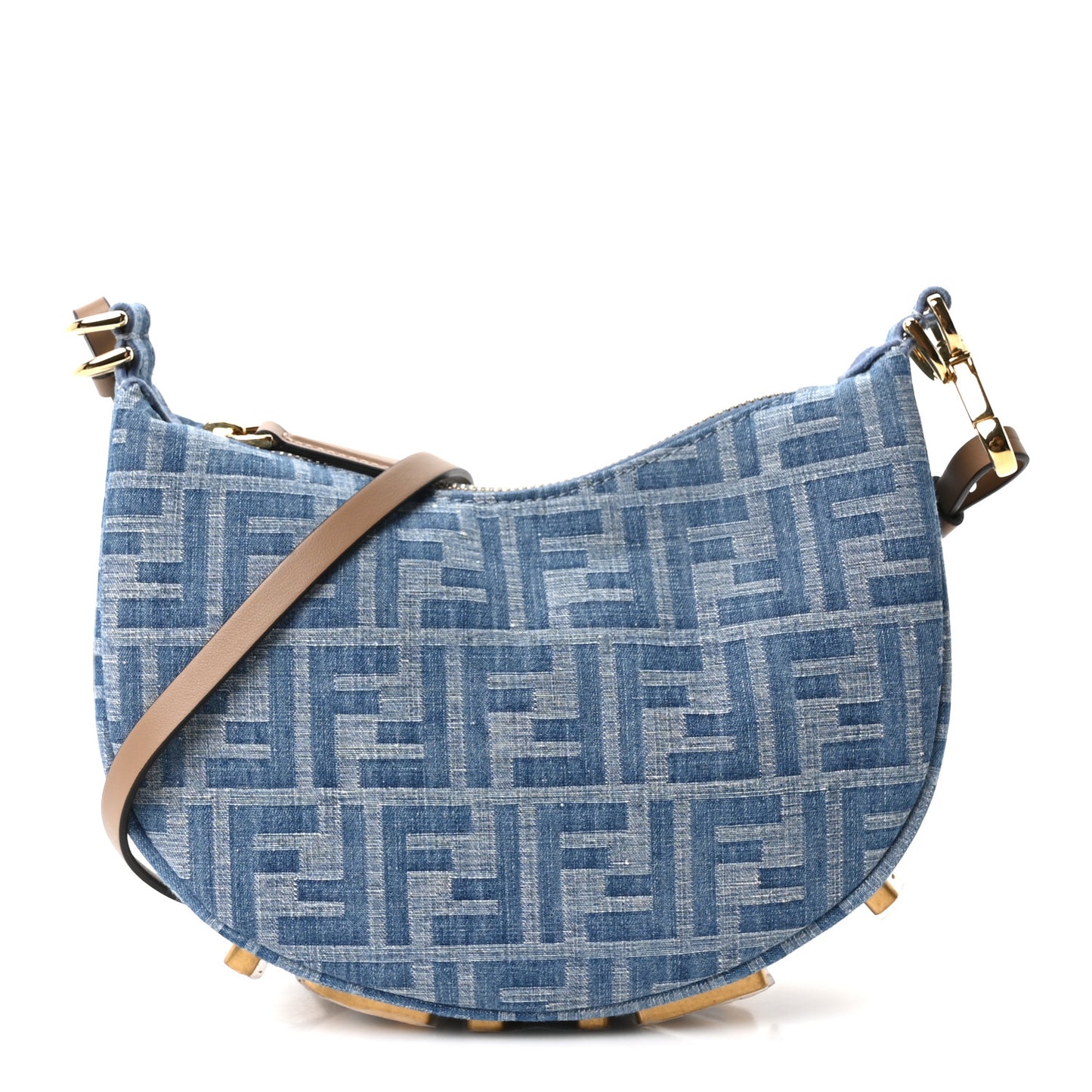 Denim Vitello King F is Fendi FF Embroidered Mini Fendigraphy Hobo Bag Denim Sand