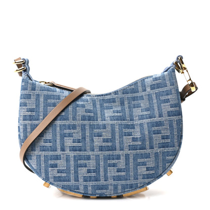 Fendi Denim Vitello King F is Fendi FF Embroidered Mini Fendigraphy Hobo Bag Denim Sand 1 of 11