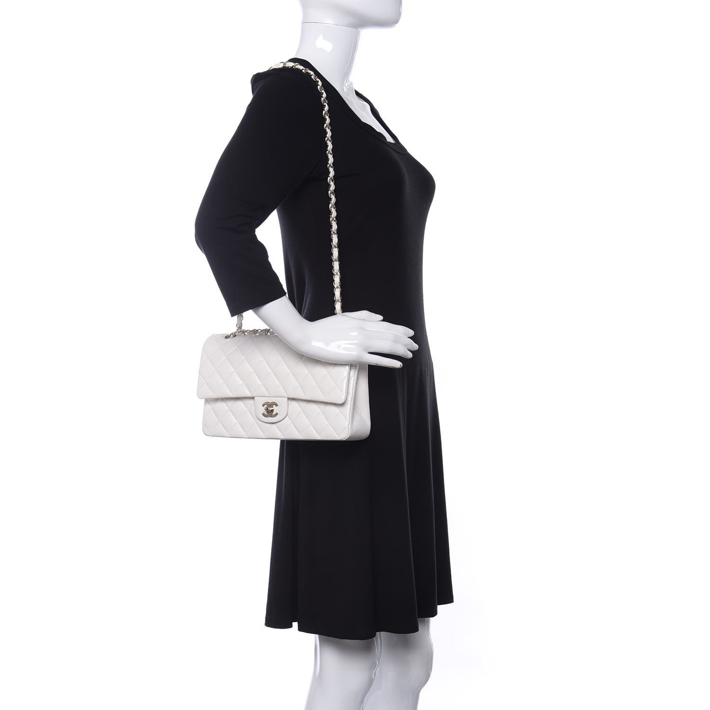 Caviar Quilted Medium Double Flap White