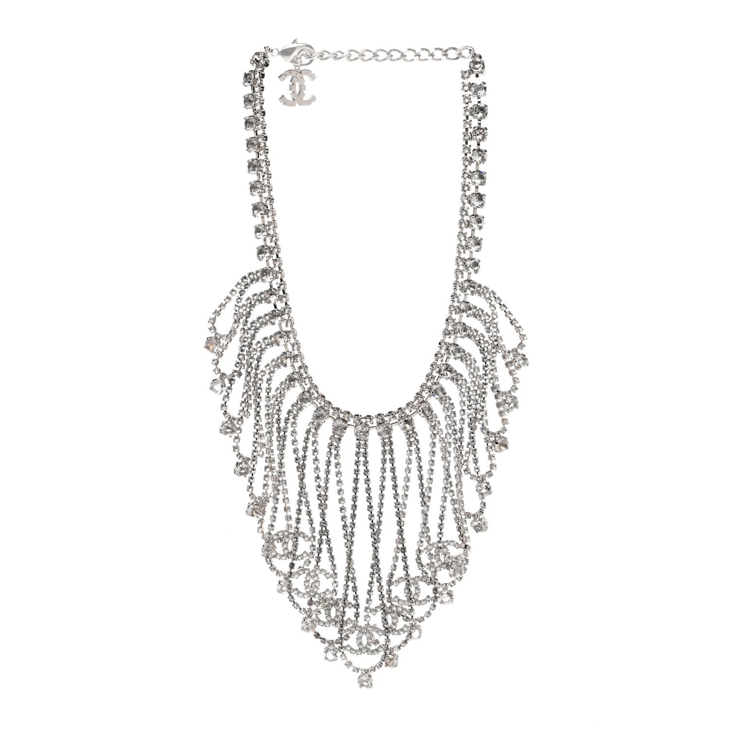 Crystal Fringe CC Choker Necklace Silver