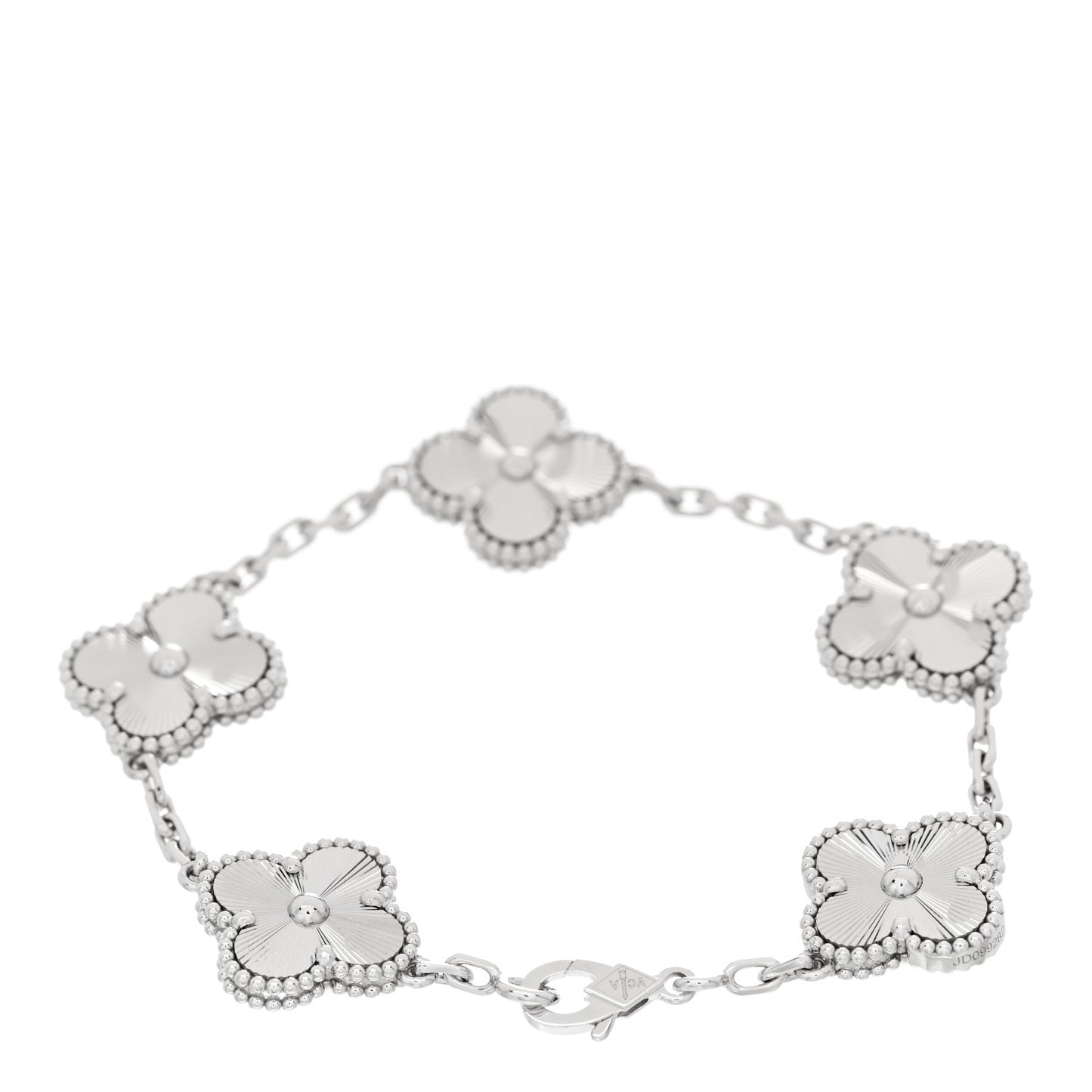 18K White Gold 5 Motifs Guilloche Vintage Alhambra Bracelet