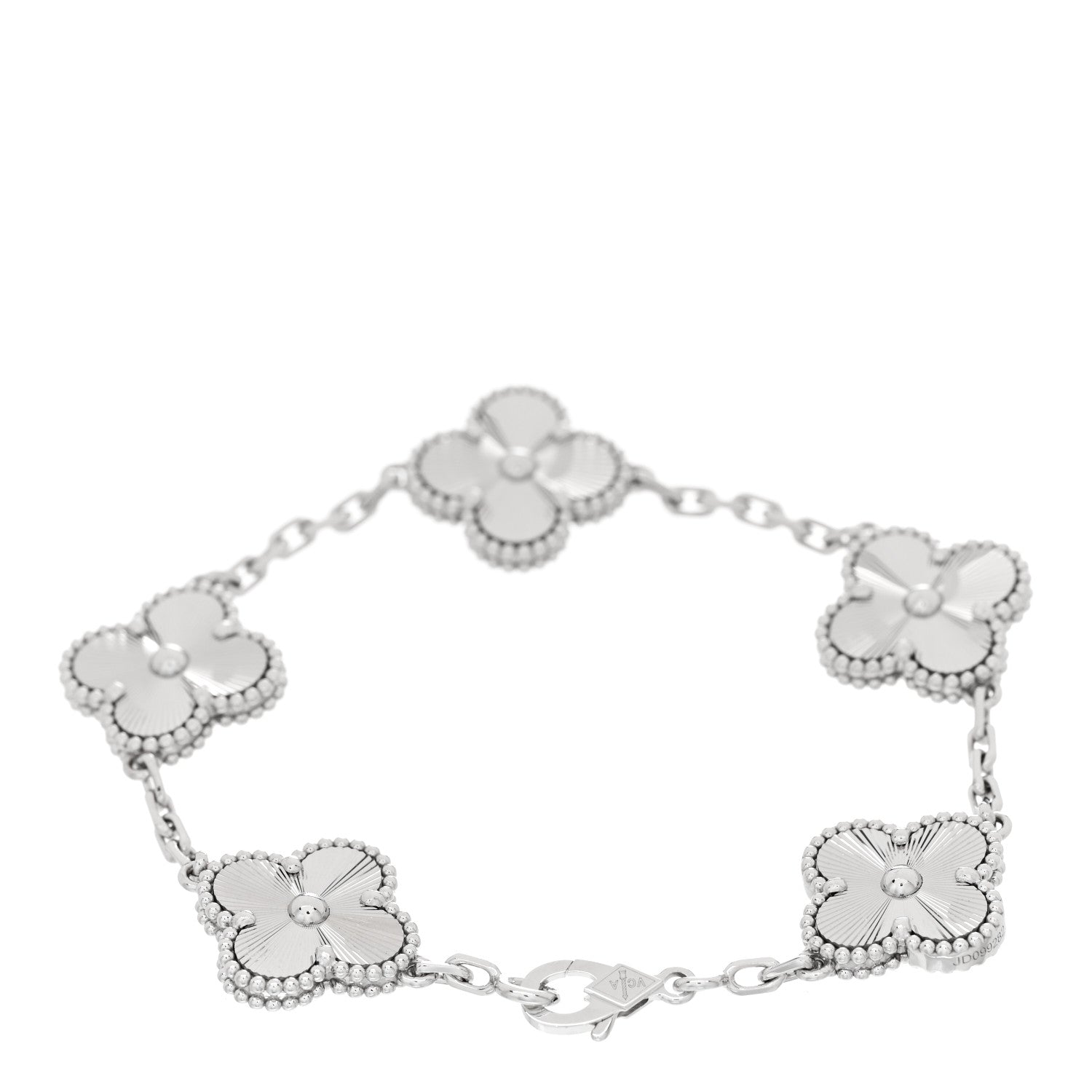 Van Cleef & Arpels 18K White Gold 5 Motifs Guilloche Vintage Alhambra Bracelet 2 of 5