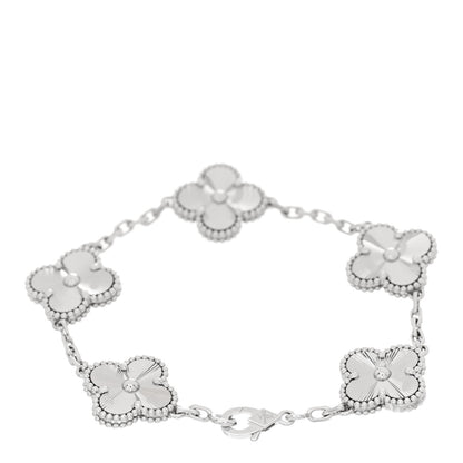 Van Cleef & Arpels 18K White Gold 5 Motifs Guilloche Vintage Alhambra Bracelet 2 of 5