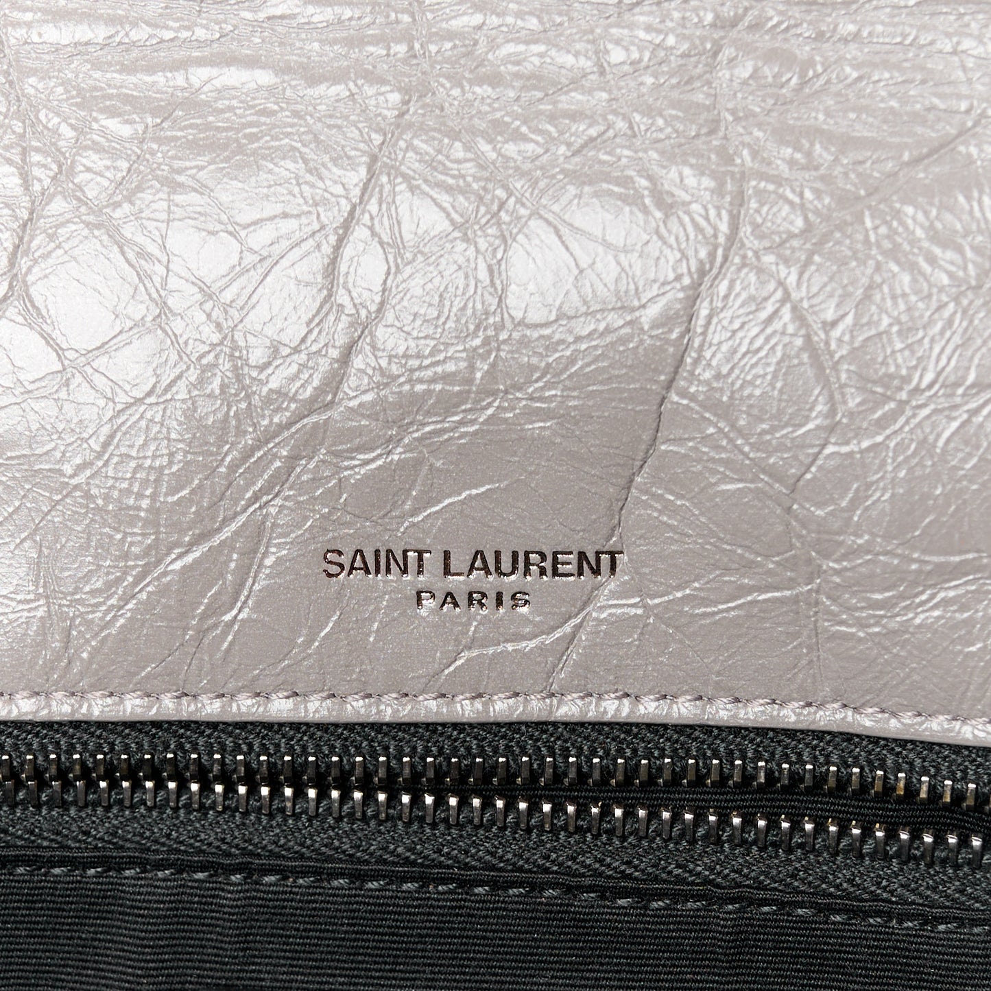 SAINT LAURENT Crinkled Calfskin Matelasse Monogram Medium Niki Chain Satchel Fog