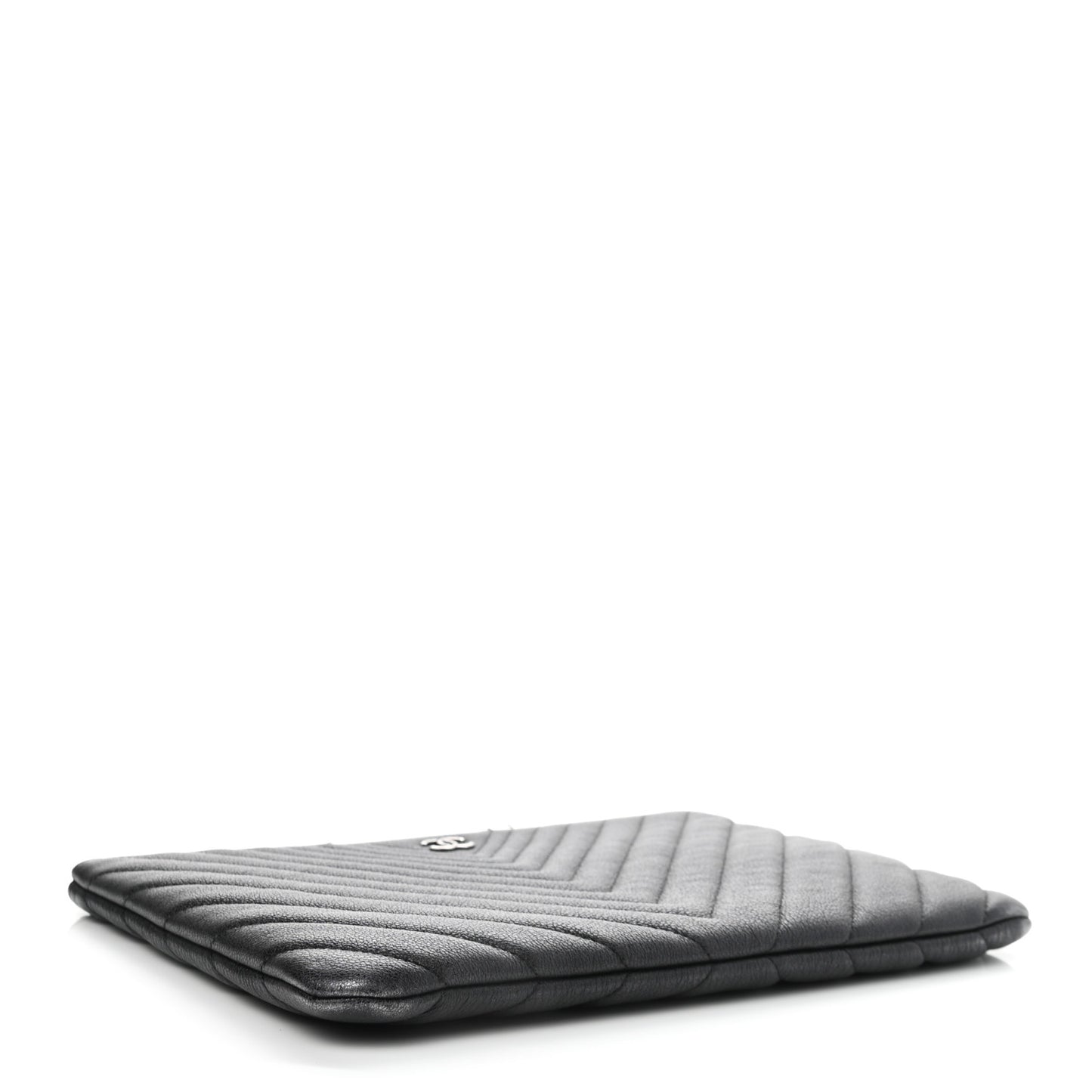 Sheepskin Chevron Quilted Medium Cosmetic Case Black