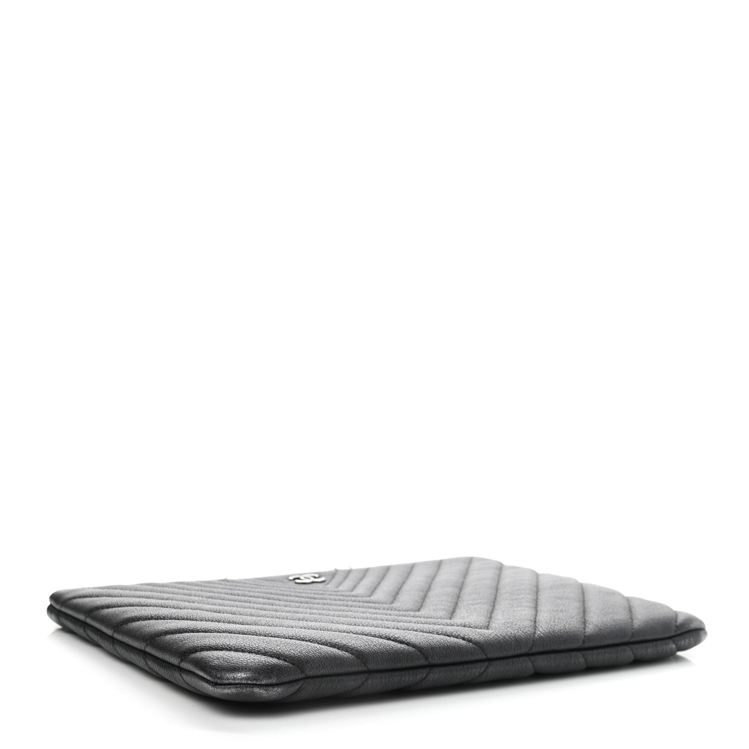 Chanel Sheepskin Chevron Quilted Medium Cosmetic Case Black 4 of 9