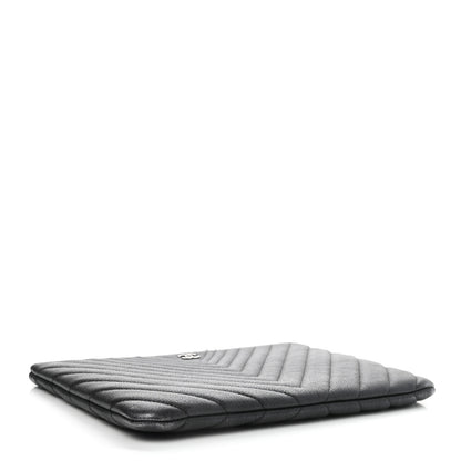 Chanel Sheepskin Chevron Quilted Medium Cosmetic Case Black 4 of 9