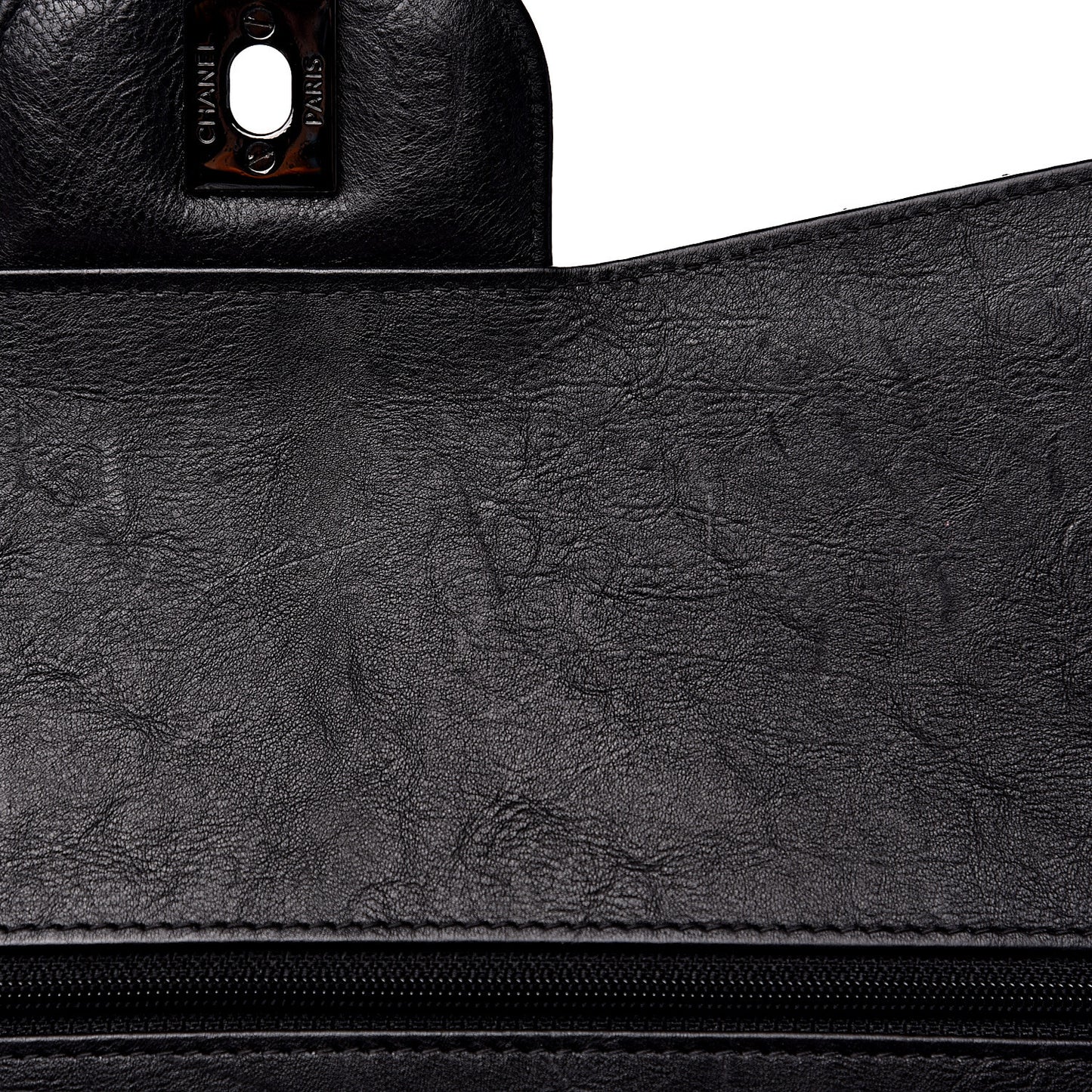Crumpled Calfskin Quilted Jumbo Double Flap So Black