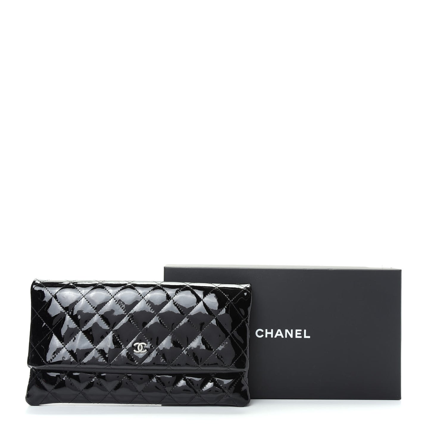 Patent Calfskin Quilted Beauty CC Clutch Black