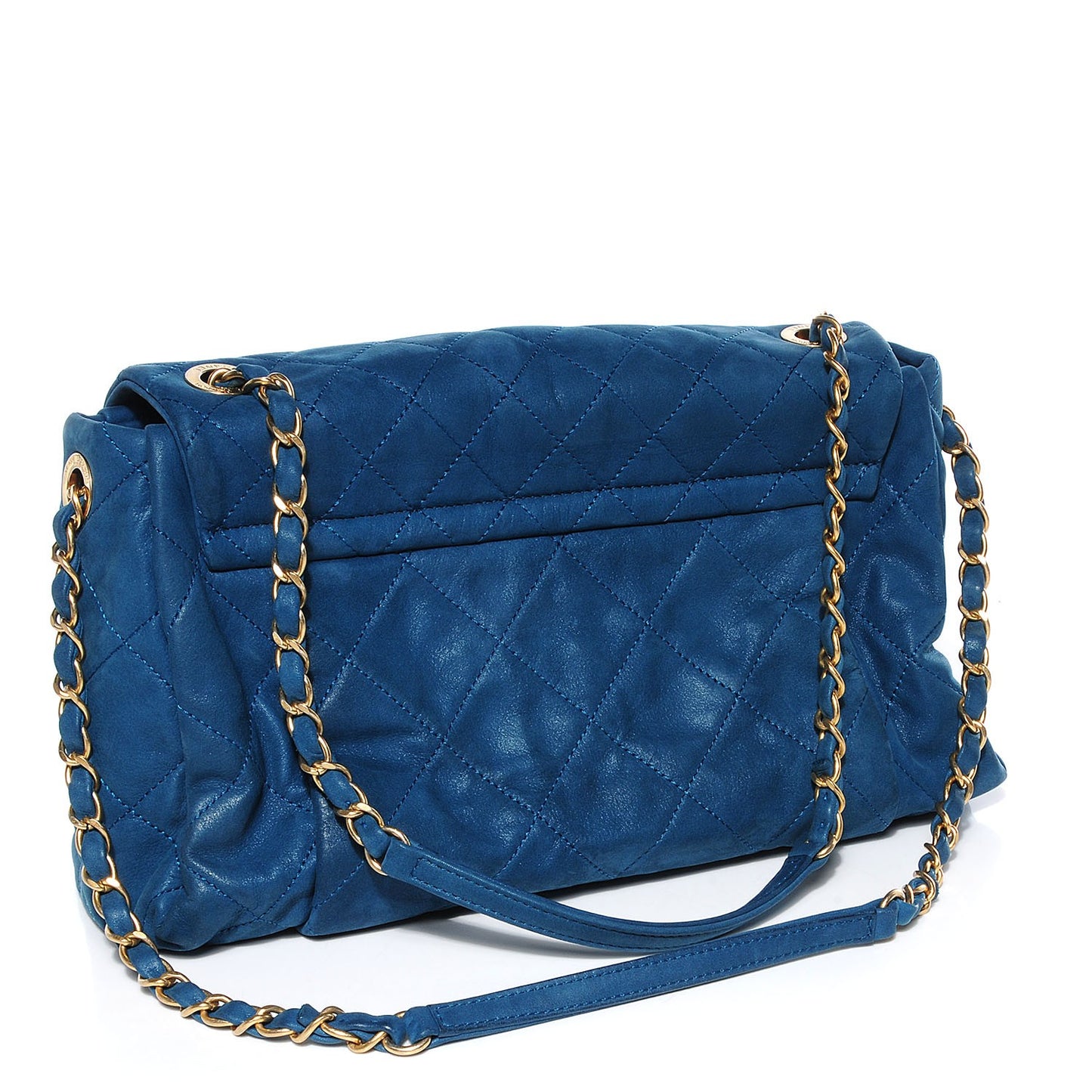 Iridescent Calfskin Chic Quilt Large Flap Blue