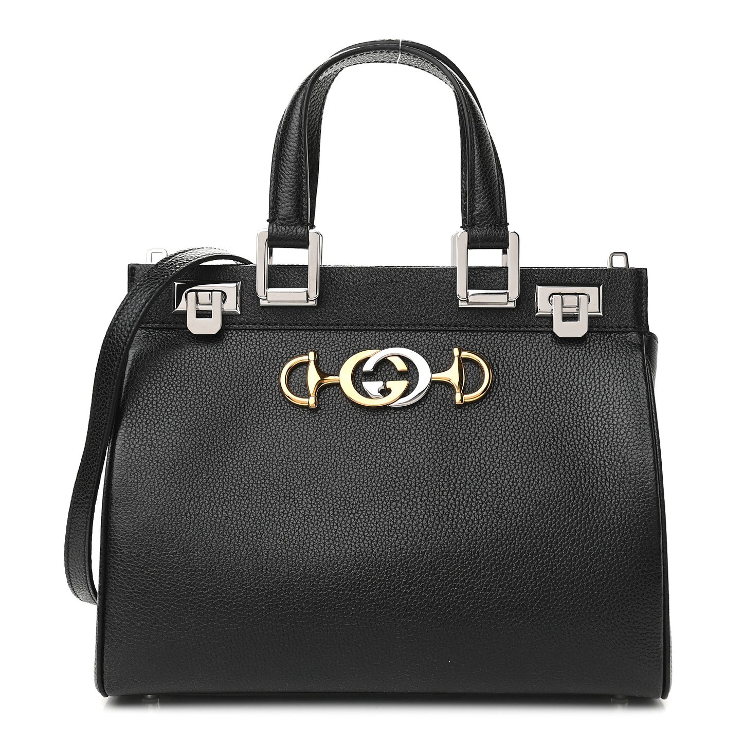 Grainy Calfskin Small Zumi Top Handle Bag Black