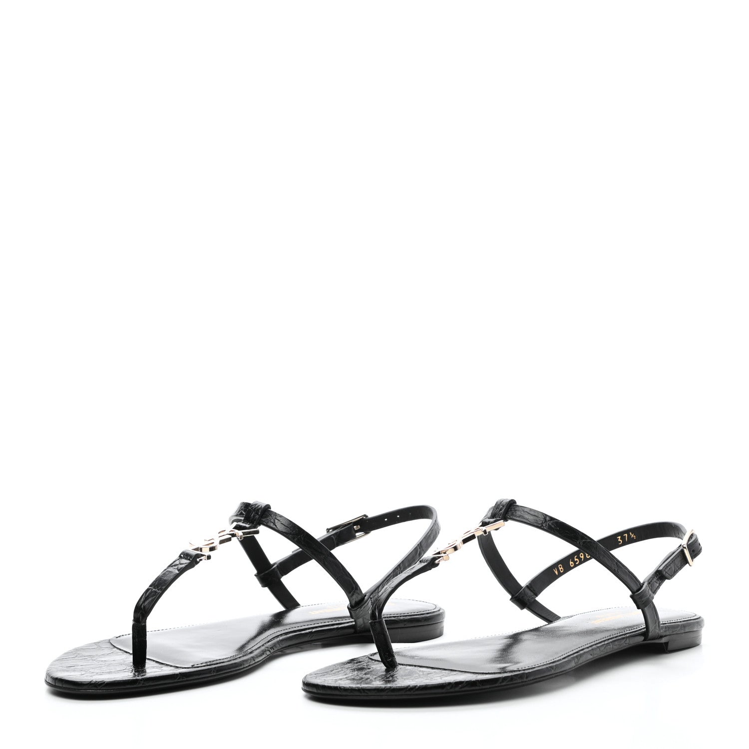 Saint Laurent Patent Calfskin Cassandra Monogram Sandals 37.5 Black 3 of 9