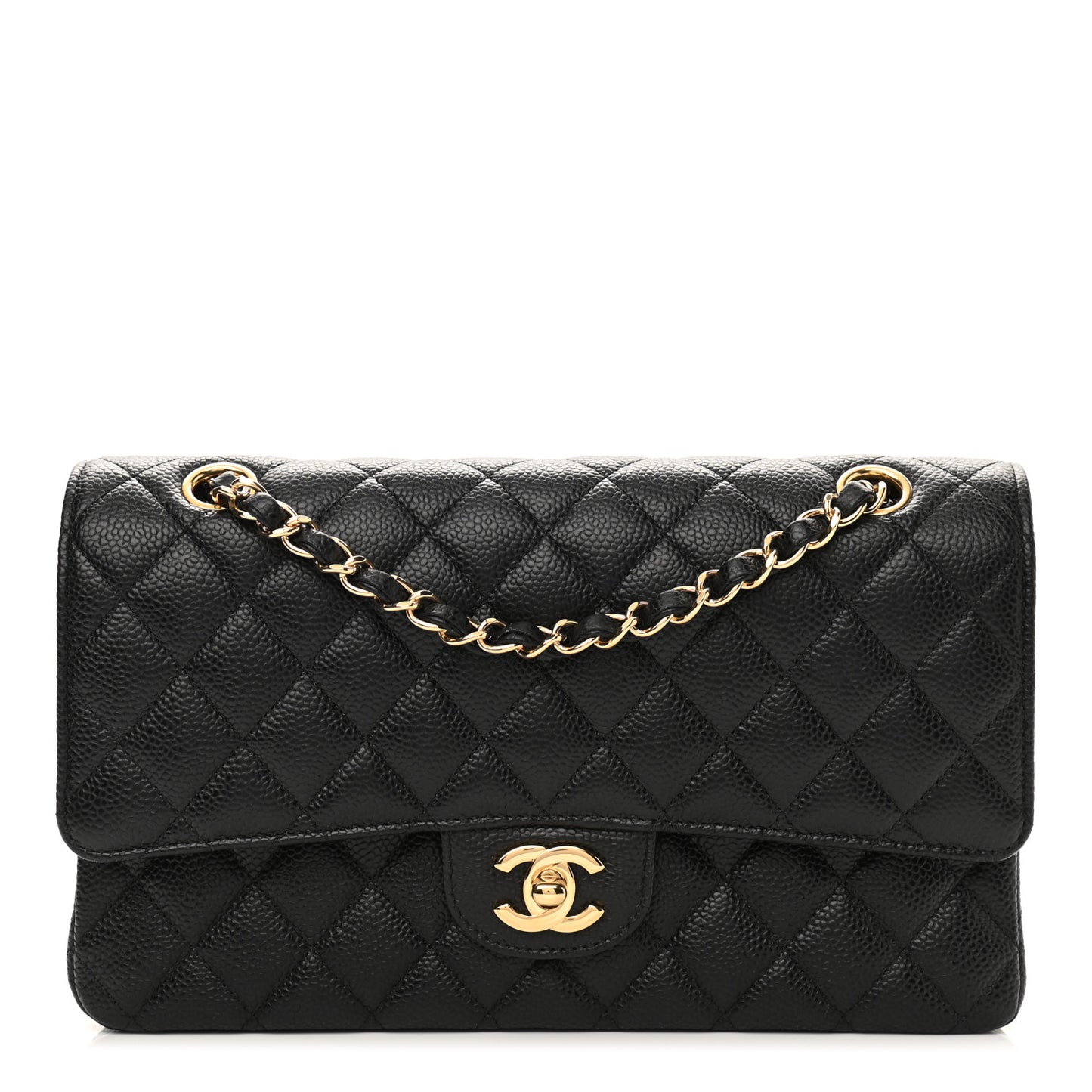 Caviar Quilted Medium Double Flap Black