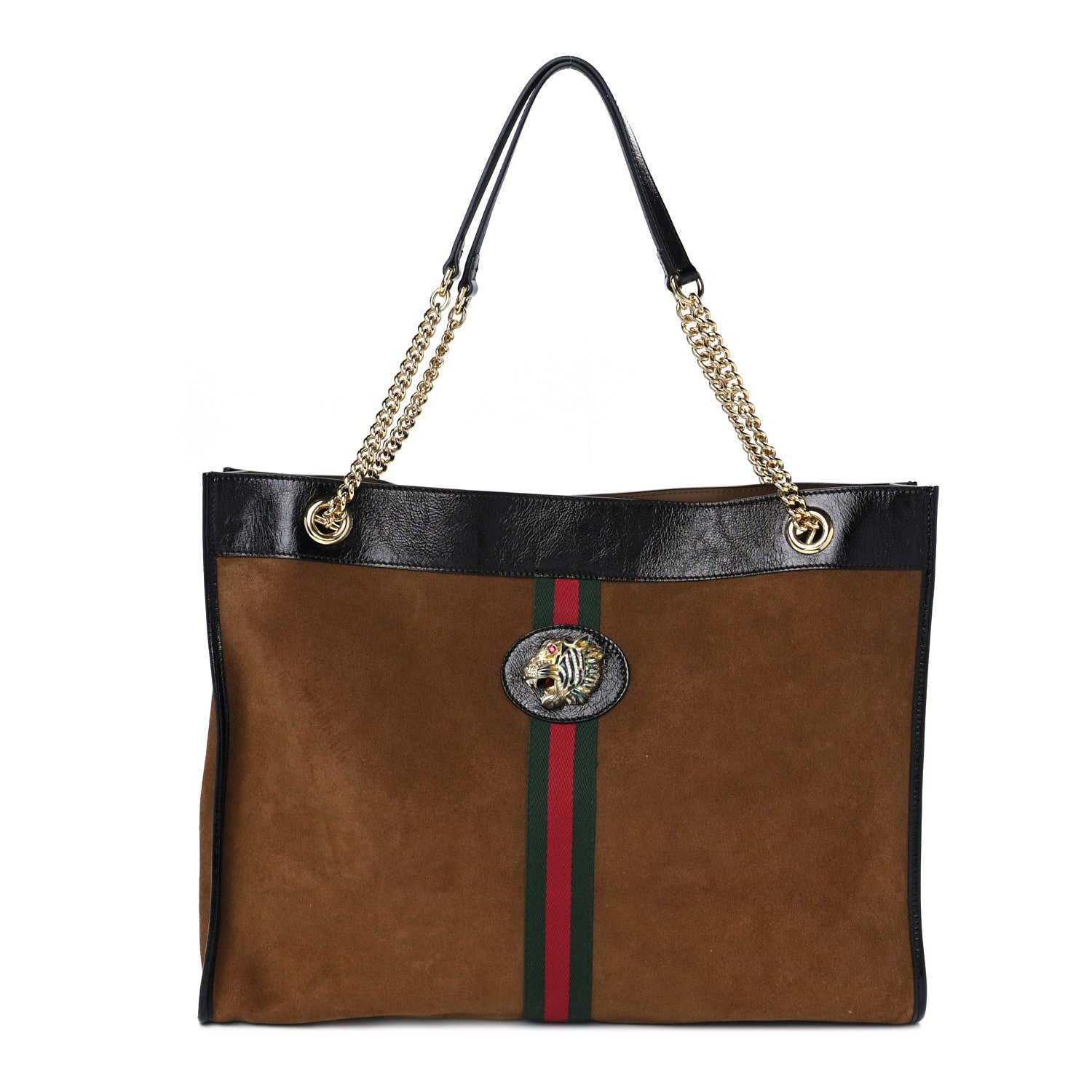 Gucci Suede Patent Large Rajah Chain Tote Nocciola Black 3 of 10