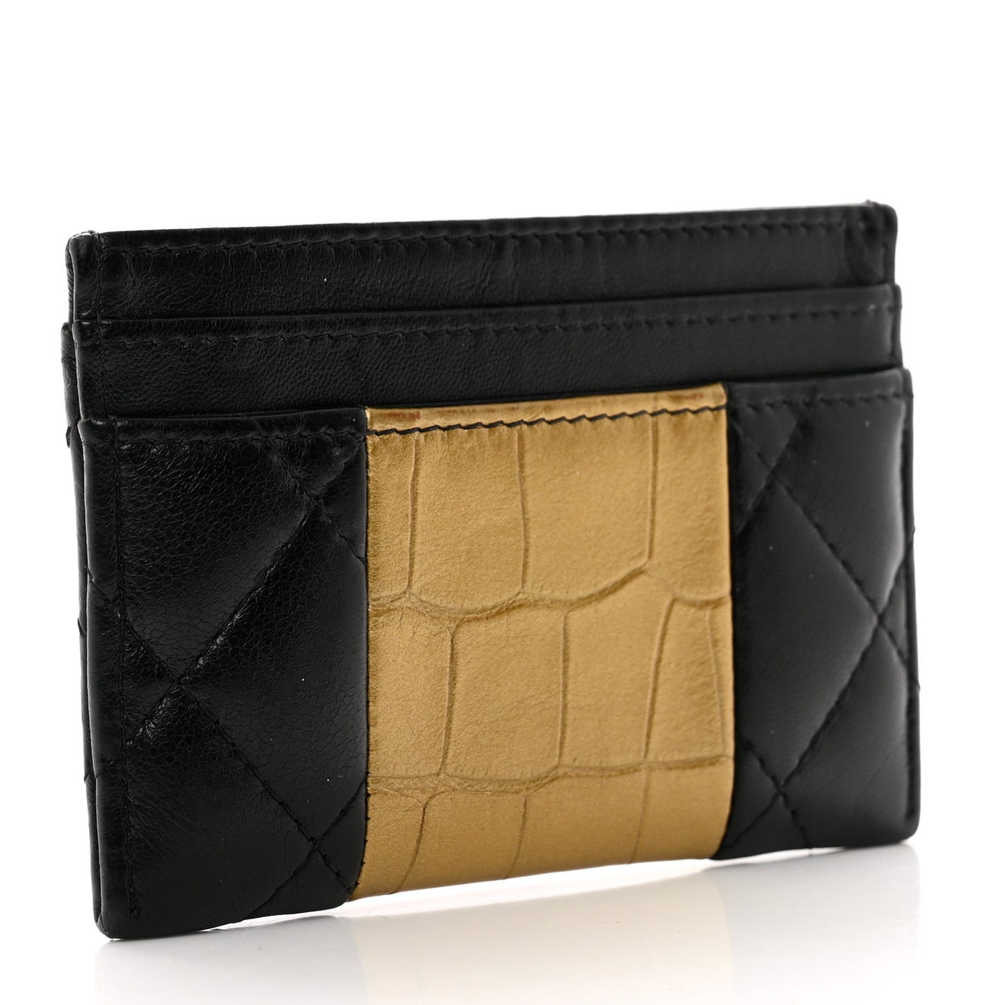 Lambskin Crocodile Embossed 2.55 Reissue Card Holder Black Gold