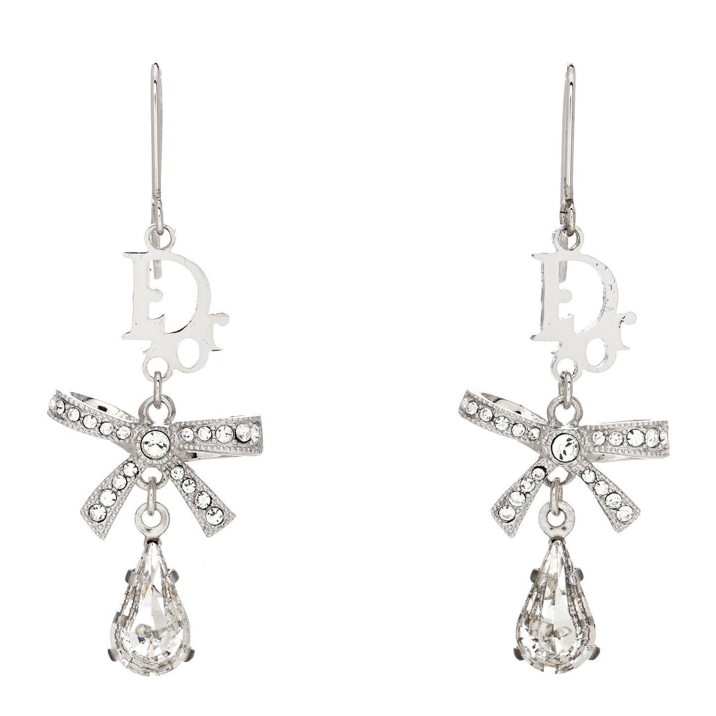 Crystal Bow Hoop Earrings Silver