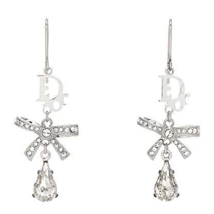 Christian Dior Crystal Bow Hoop Earrings Silver 1 of 4