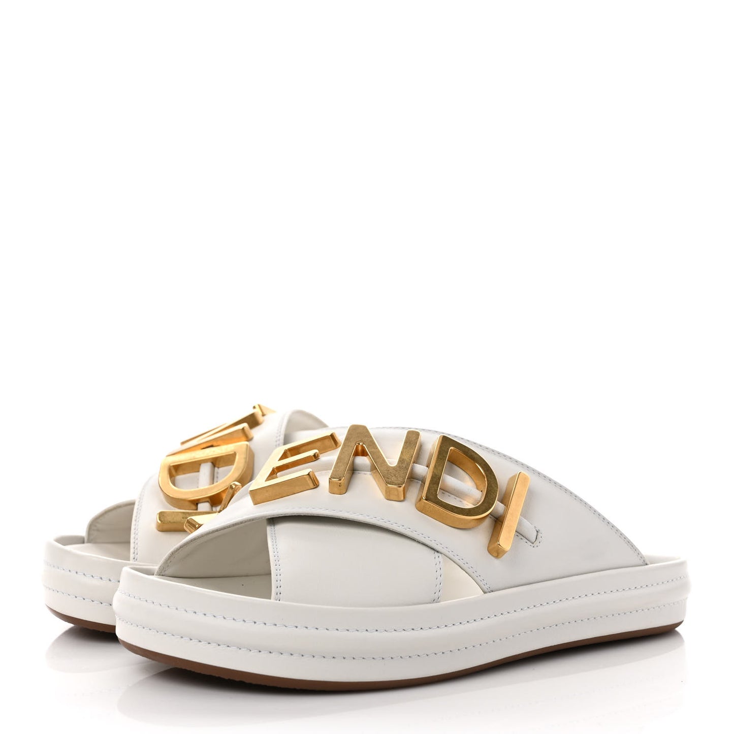 Vitello Womens Fendigraphy Slide Sandals 35 White Ice