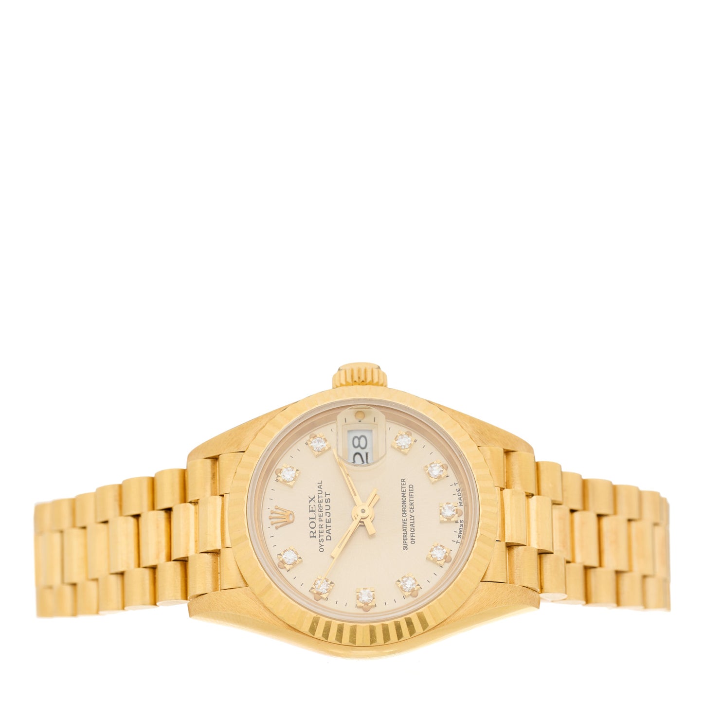 18K Yellow Gold Diamond 26mm Datejust President Watch Champagne 69178