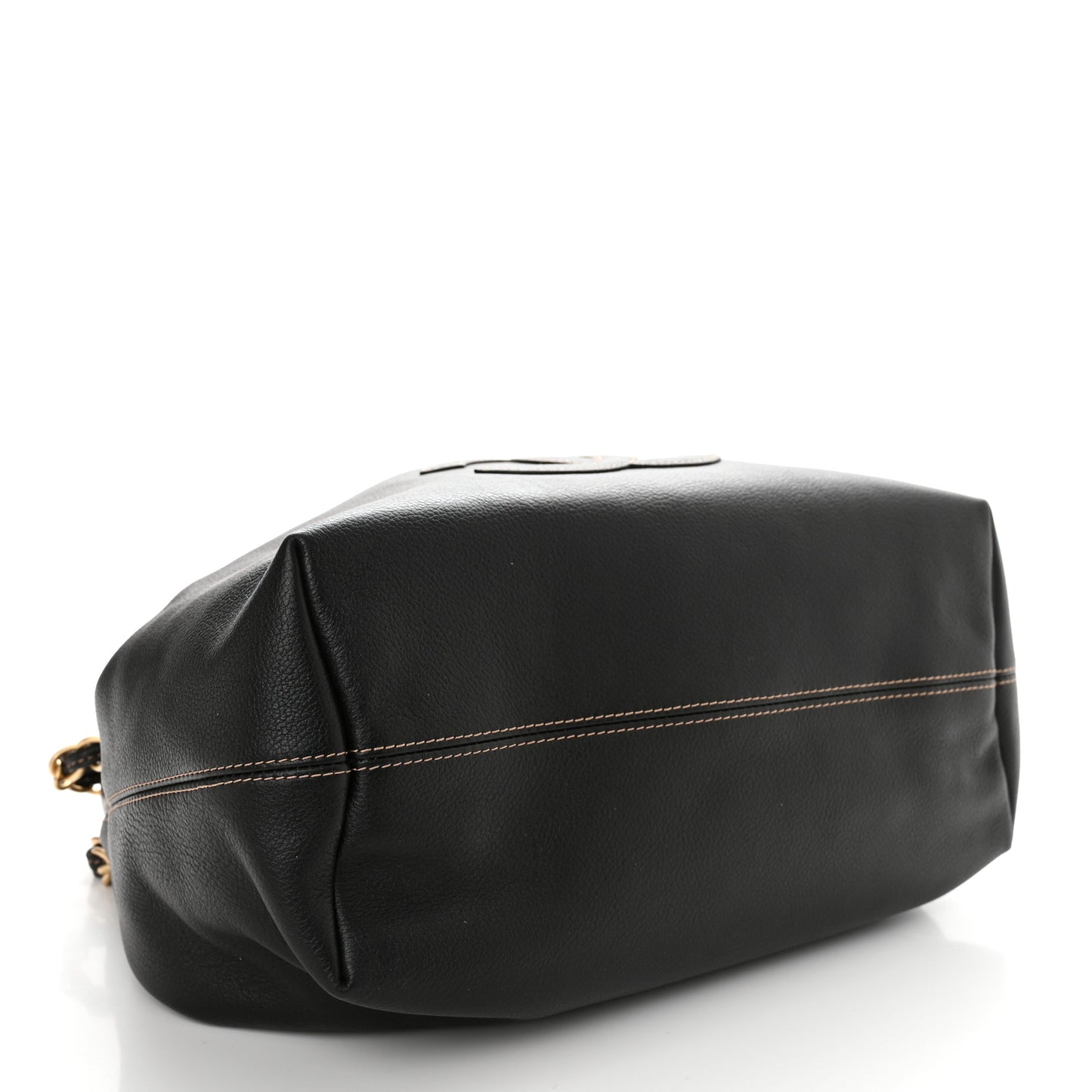 Grained Calfskin CC Drawstring Bucket Bag Black