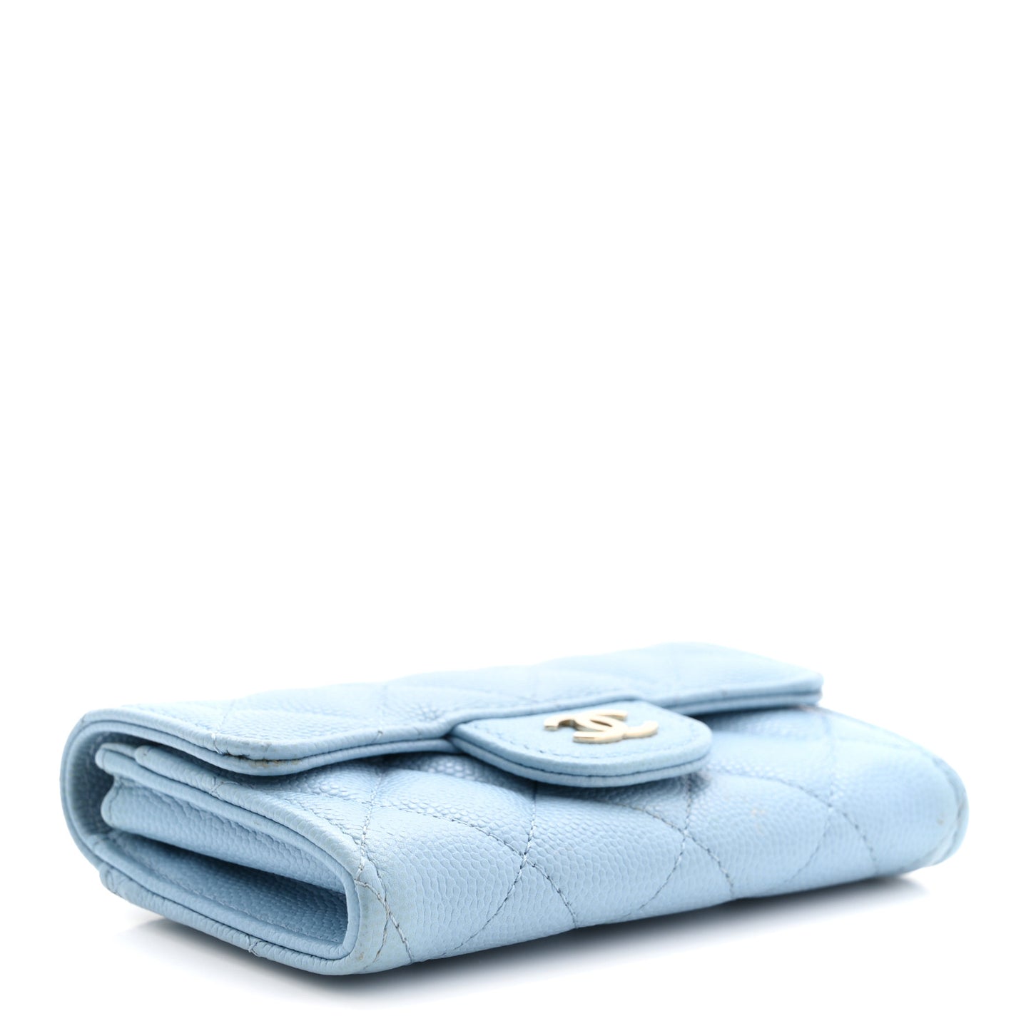 Caviar Quilted Flap Card Holder Wallet Light Blue