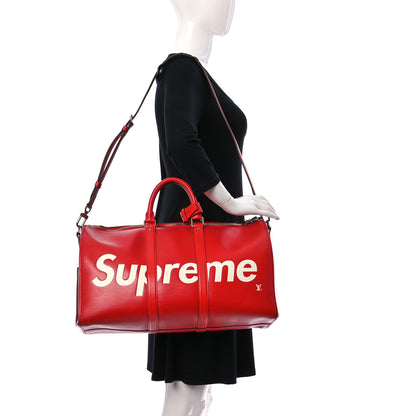 Louis Vuitton X SUPREME Epi Keepall Bandouliere 45 Red 2 of 13