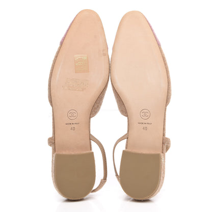 Chanel Wool Cap Toe CC Slingback Flat 40 Beige Pink 5 of 8
