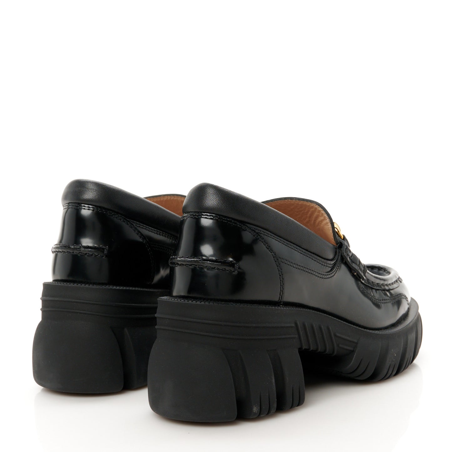 Magnum Calfskin Nappa Samoa Womens Horsebit Platform Chunky Lug Sole 40mm Loafers 35 Black