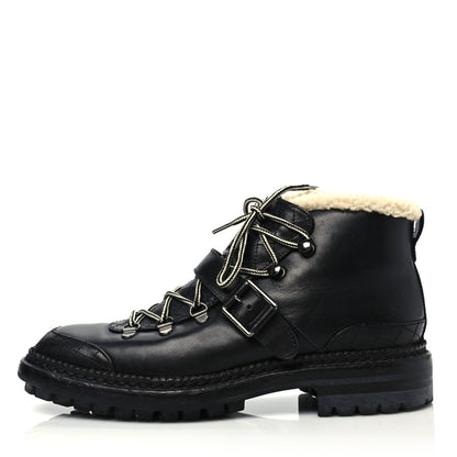 Chanel Shearling Calfskin Lace Up Short Boots 39.5 Black 1 of 6
