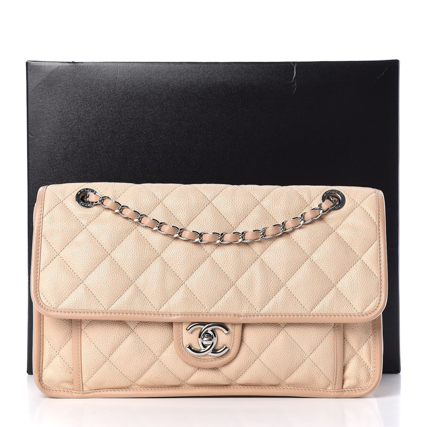 Caviar Quilted Large French Riviera Flap Beige