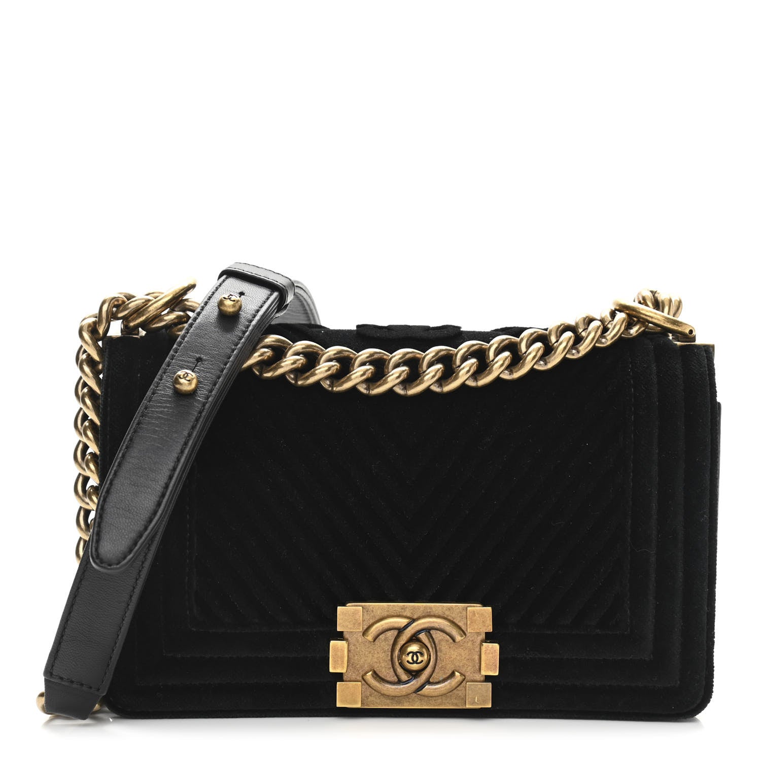 Chanel Velvet Chevron Quilted Small Boy Flap Black 1 of 11