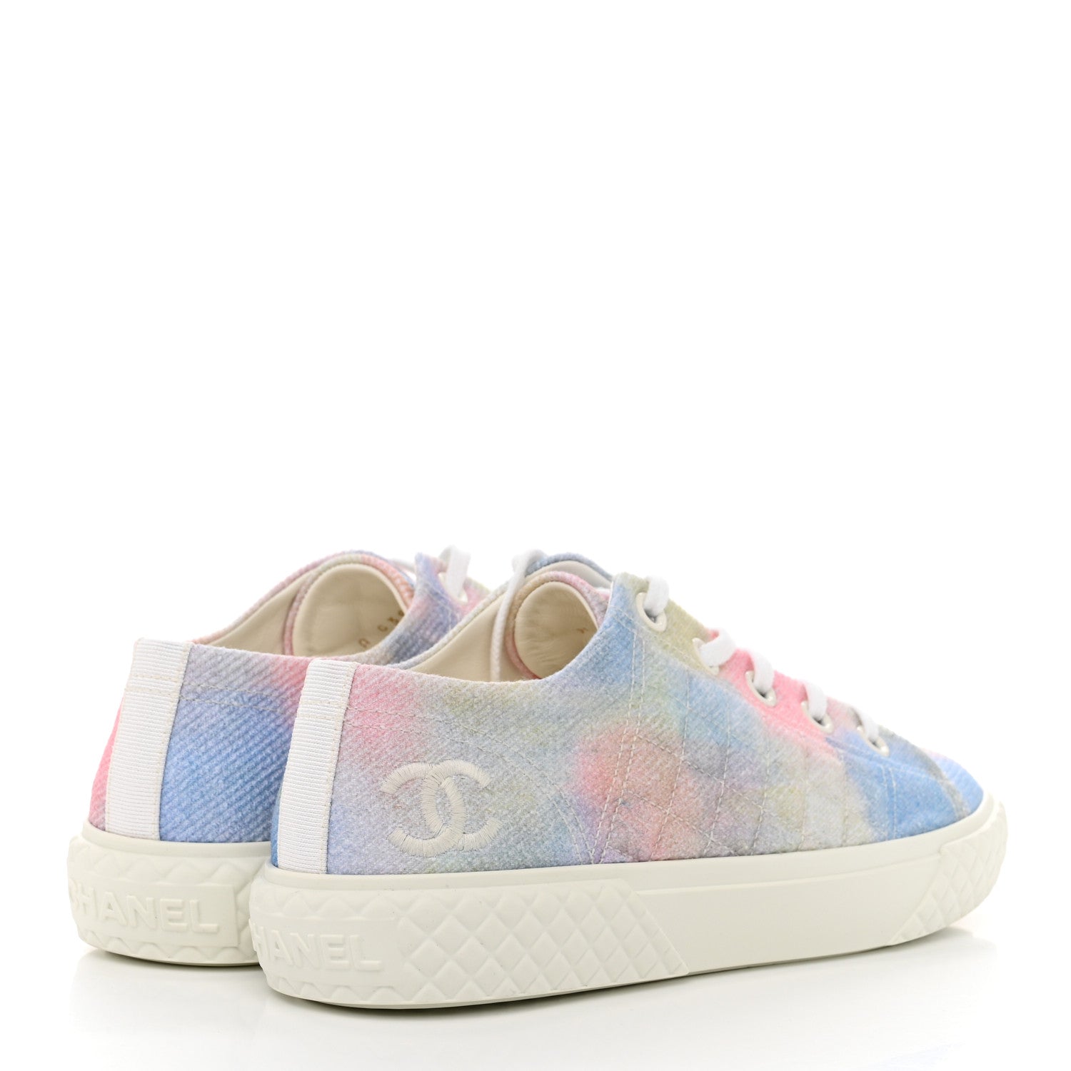 Chanel Printed Fabric Quilted Sneakers 36.5 Green Pink Blue 4 of 9