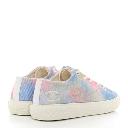 Chanel Printed Fabric Quilted Sneakers 36.5 Green Pink Blue 4 of 9