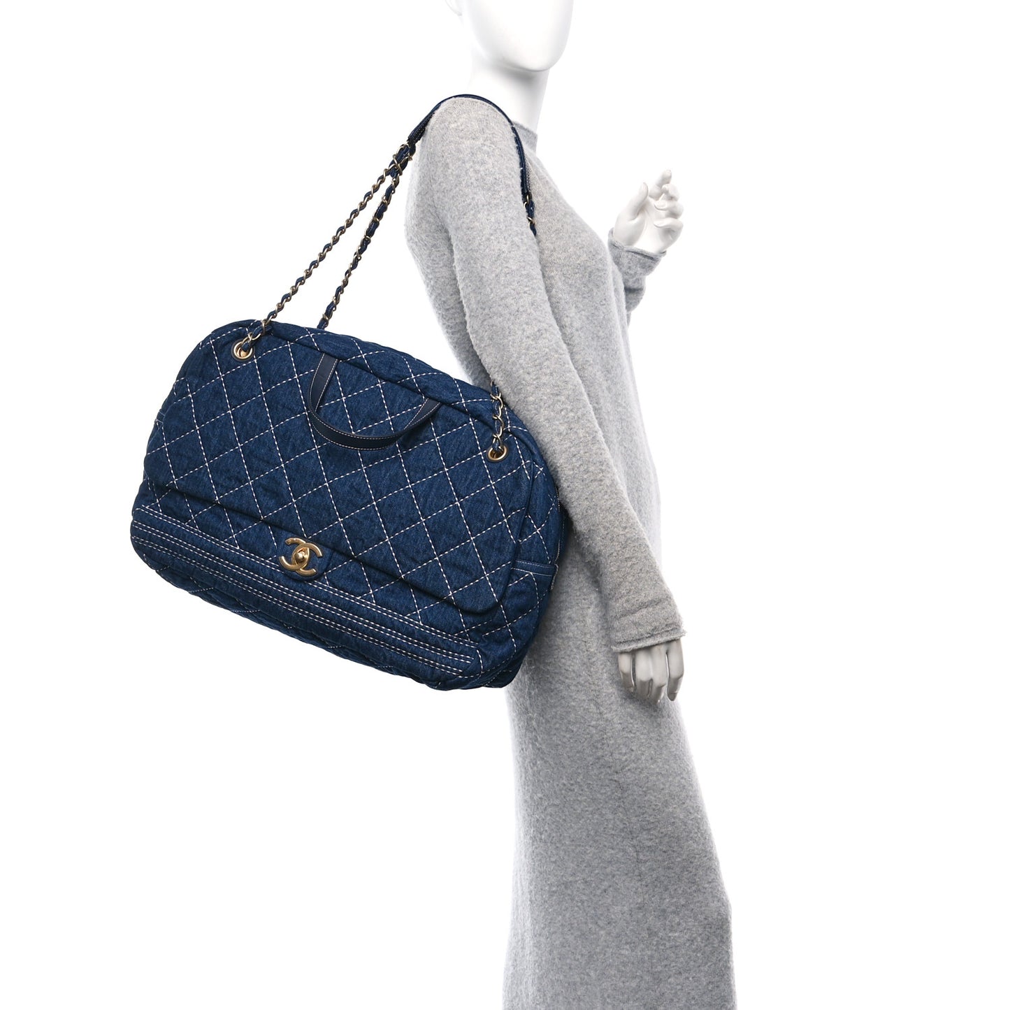 Denim Quilted Large Express Bowling Bag Blue